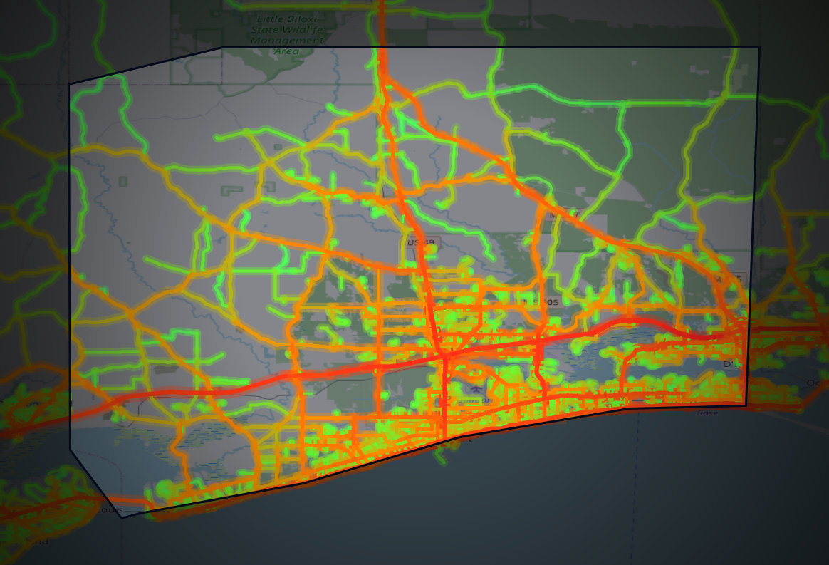 Traffic map of Harrison, Mississippi