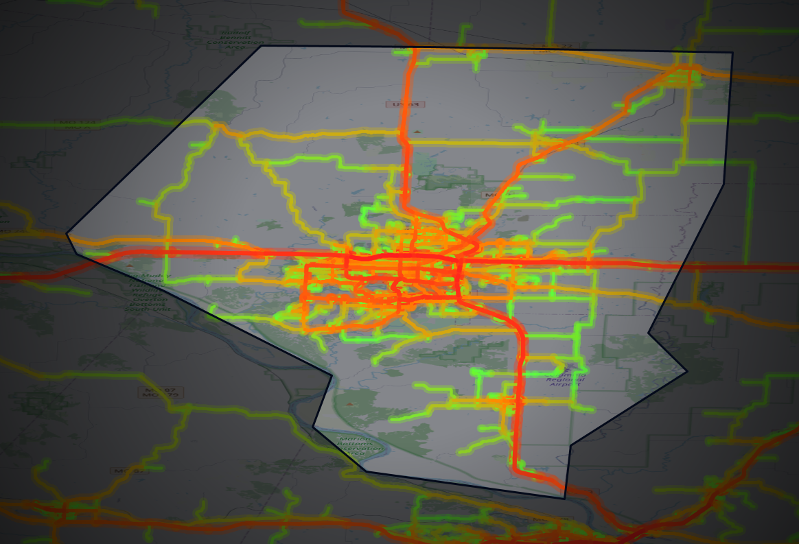Traffic map of Boone, Missouri