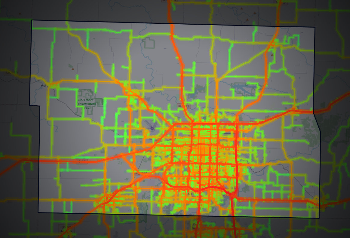 Traffic map of Greene, Missouri