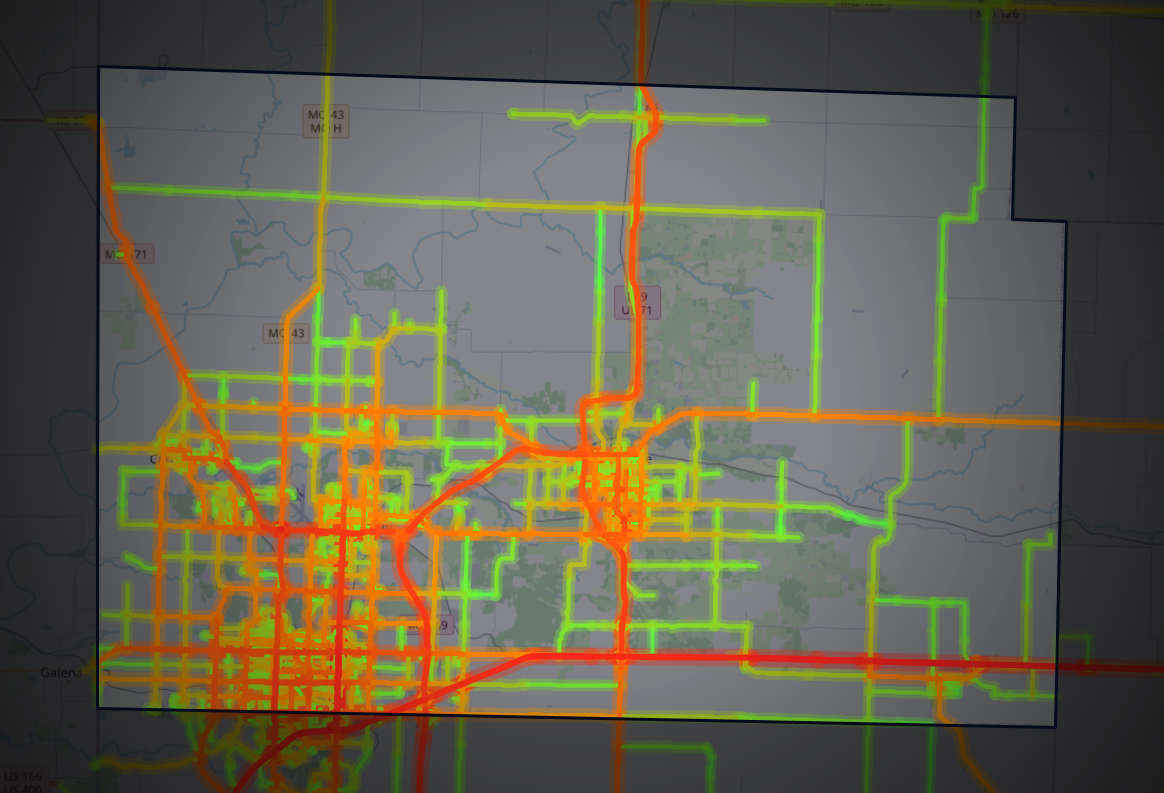 Traffic map of Jasper, Missouri