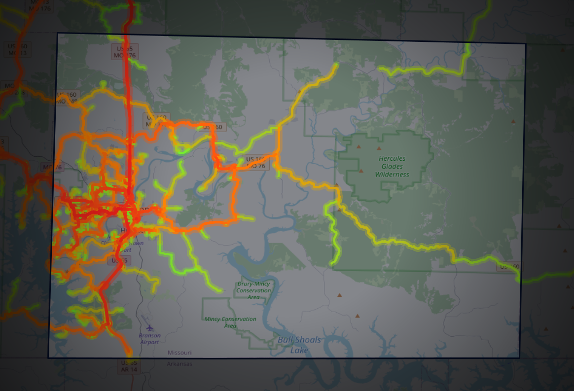 Traffic map of Taney, Missouri