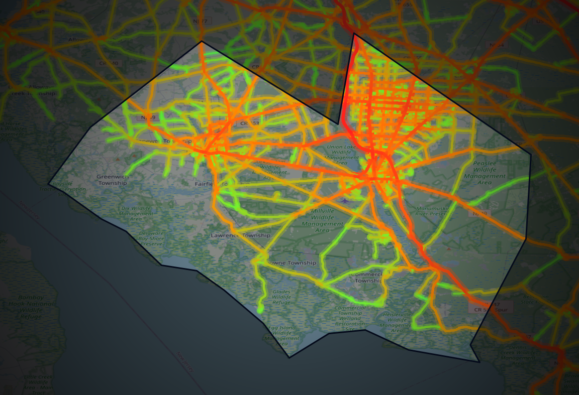 Traffic map of Cumberland, New Jersey