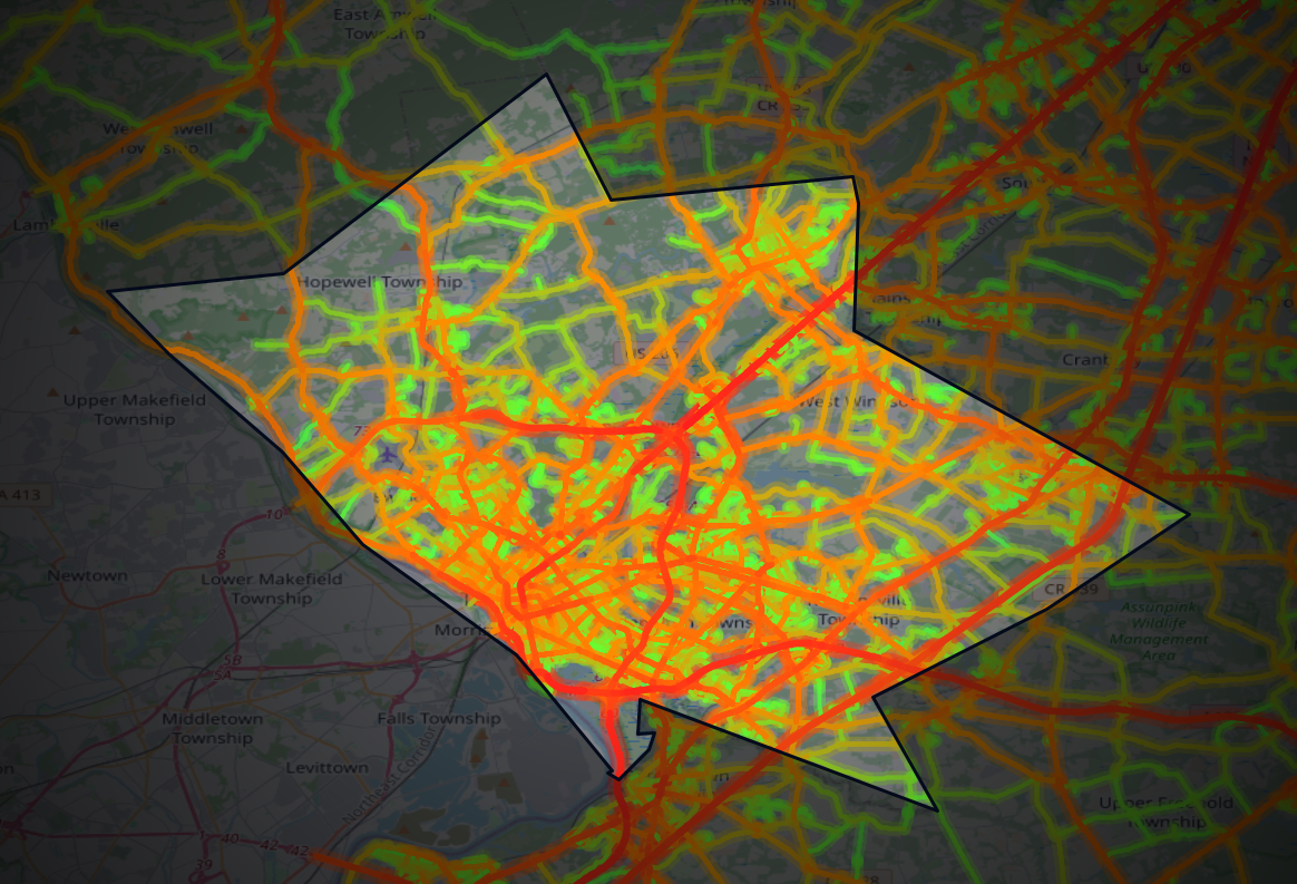 Traffic map of Mercer, New Jersey