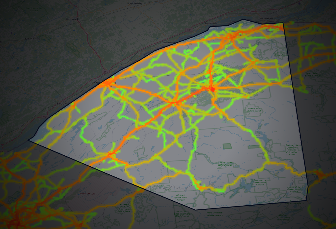 Traffic map of St. Lawrence, New York