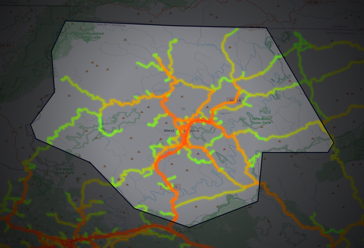 Traffic map of Ashe, North Carolina
