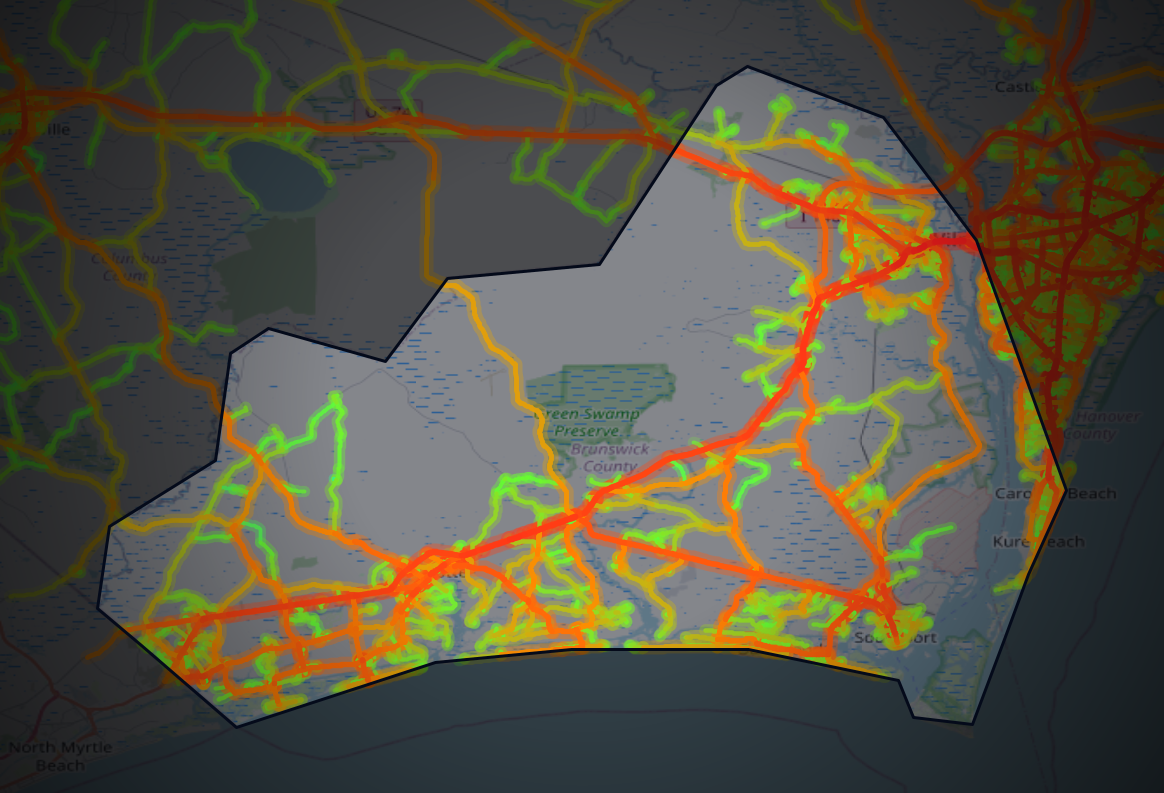 Traffic map of Brunswick, North Carolina