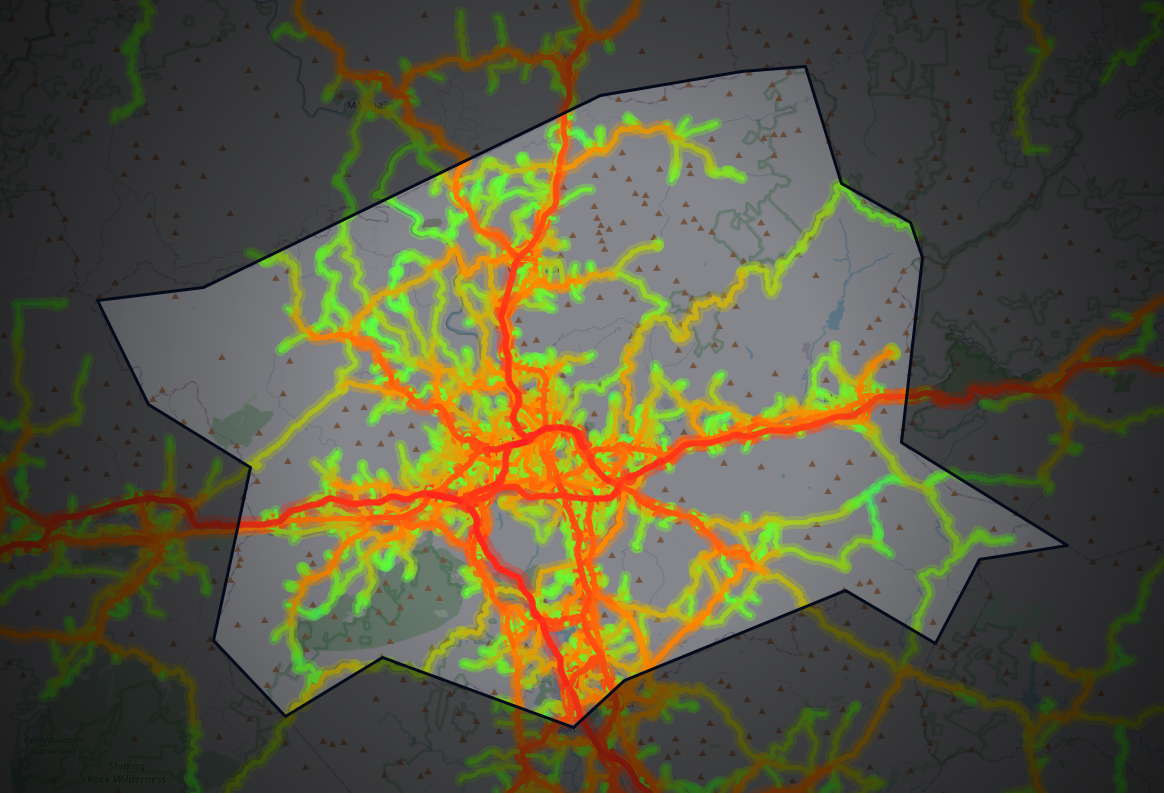 Traffic map of Buncombe, North Carolina