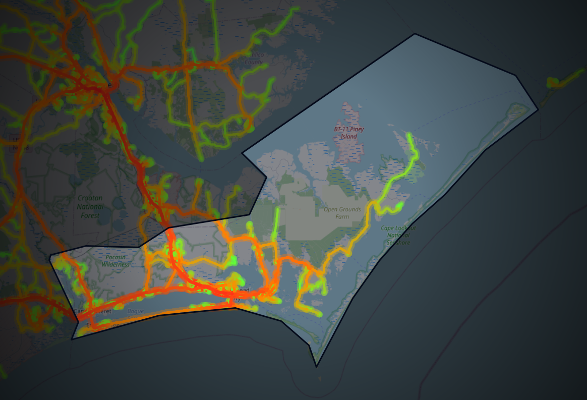 Traffic map of Carteret, North Carolina