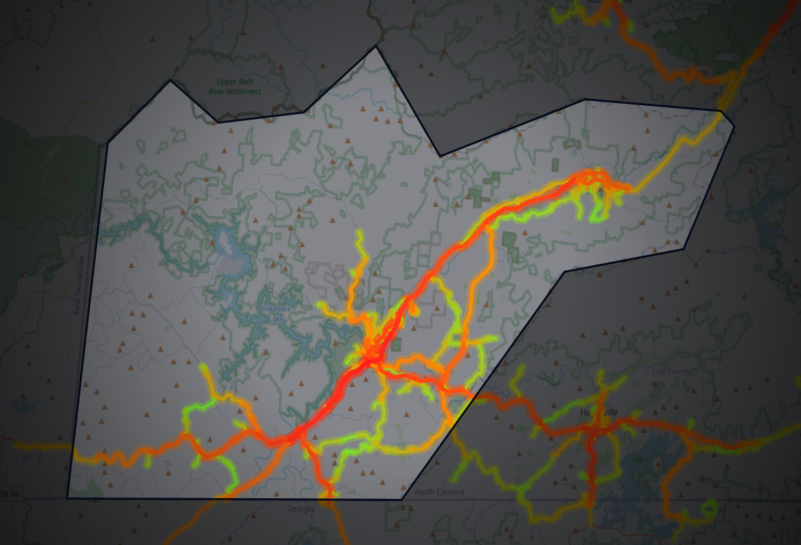 Traffic map of Cherokee, North Carolina