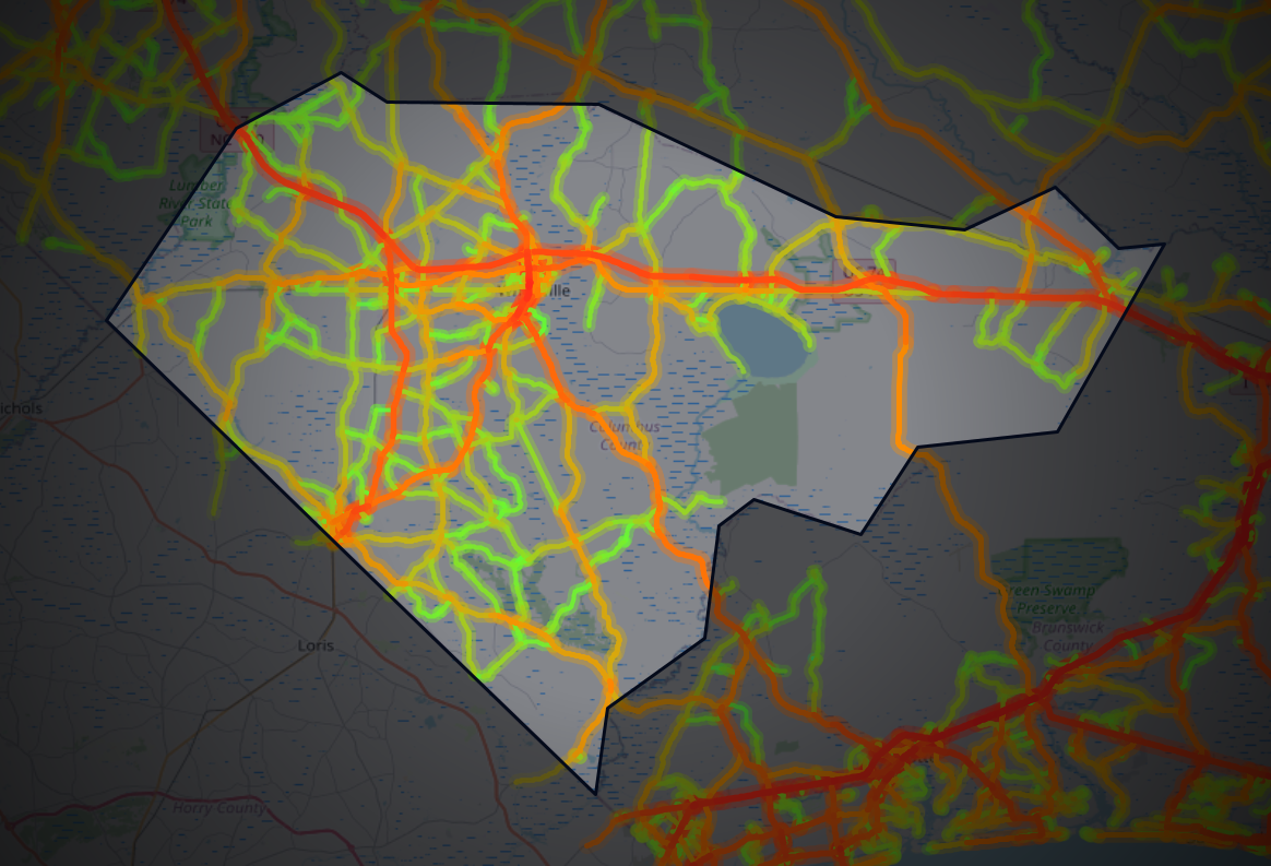 Traffic map of Columbus, North Carolina