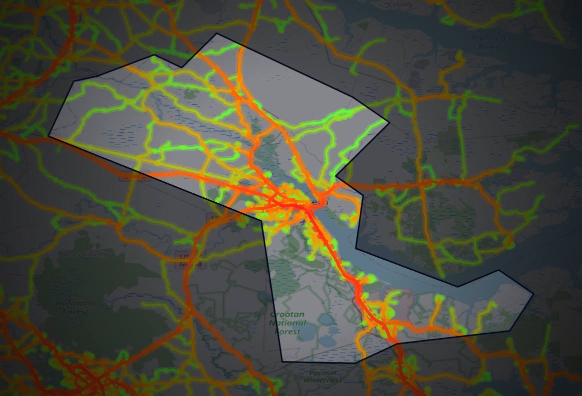 Traffic map of Craven, North Carolina