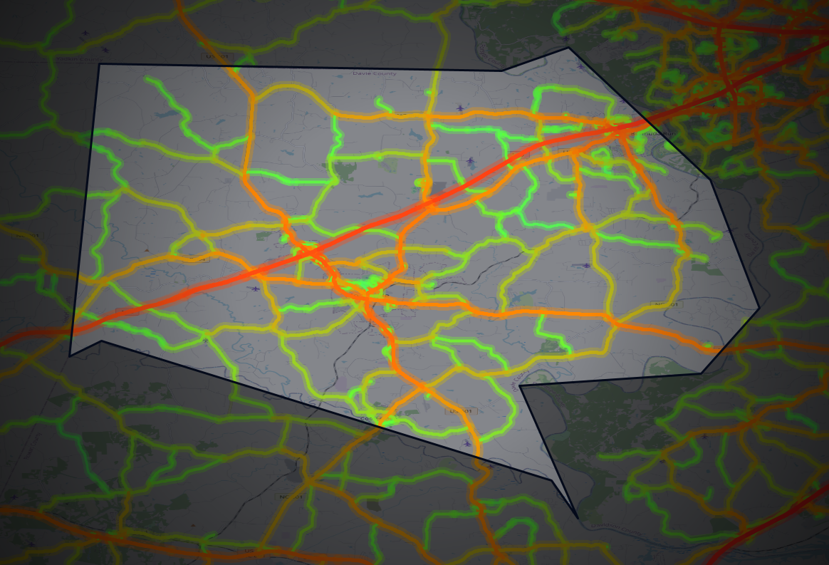 Traffic map of Davie, North Carolina