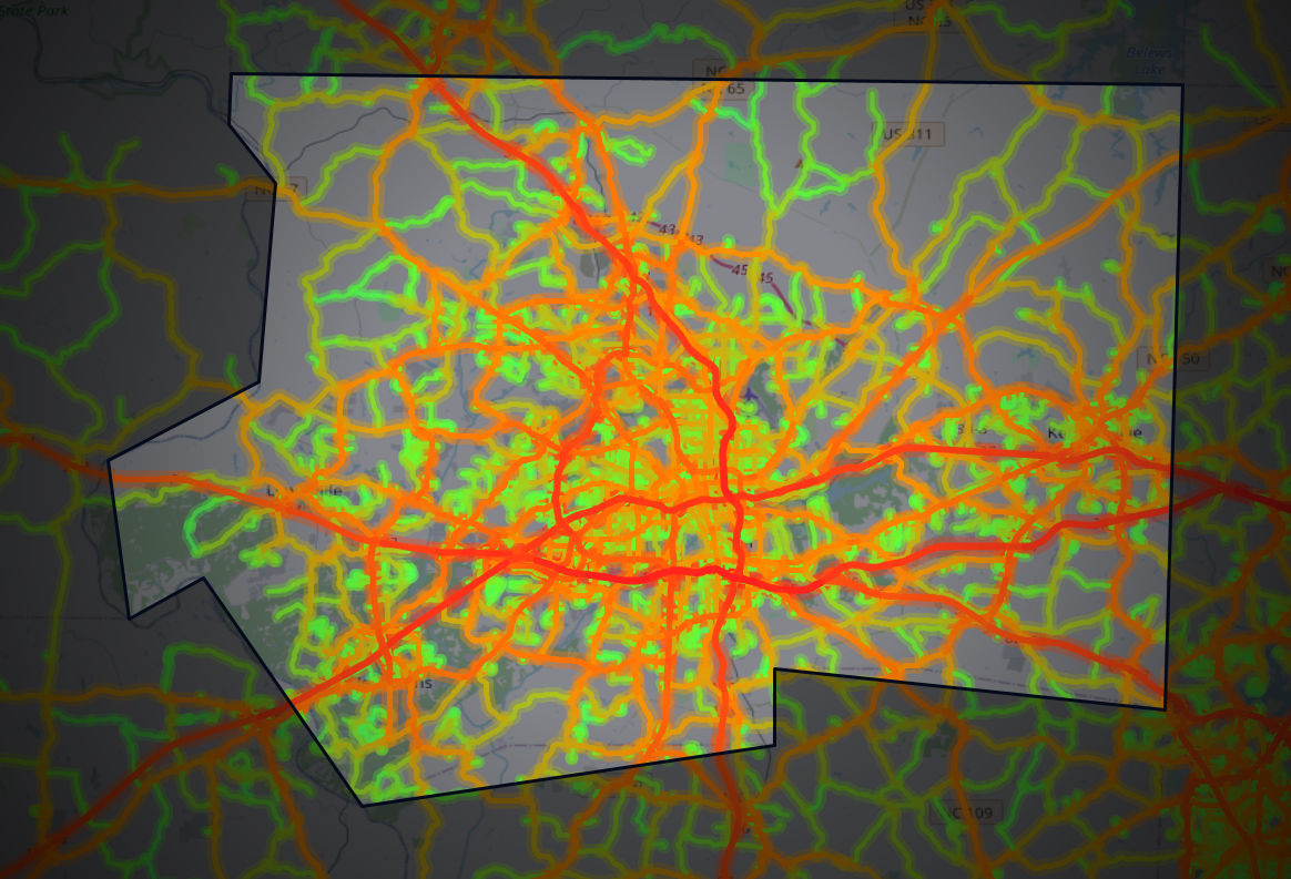Traffic map of Forsyth, North Carolina