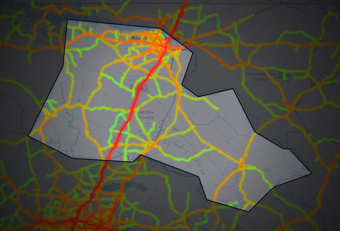 Traffic map of Halifax, North Carolina