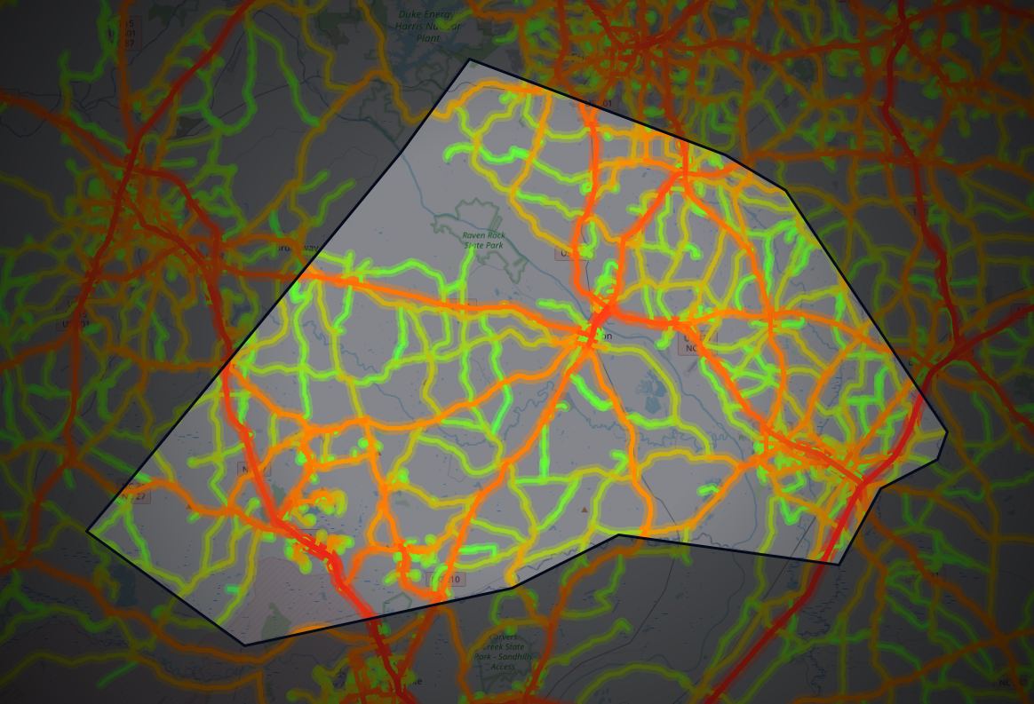 Traffic map of Harnett, North Carolina