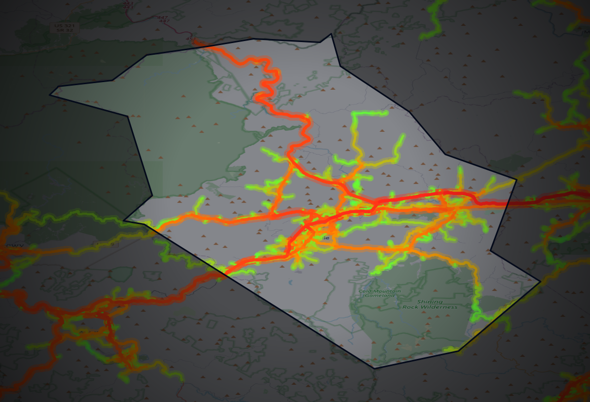 Traffic map of Haywood, North Carolina