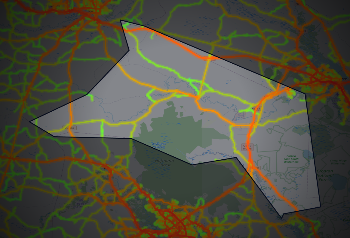 Traffic map of Jones, North Carolina