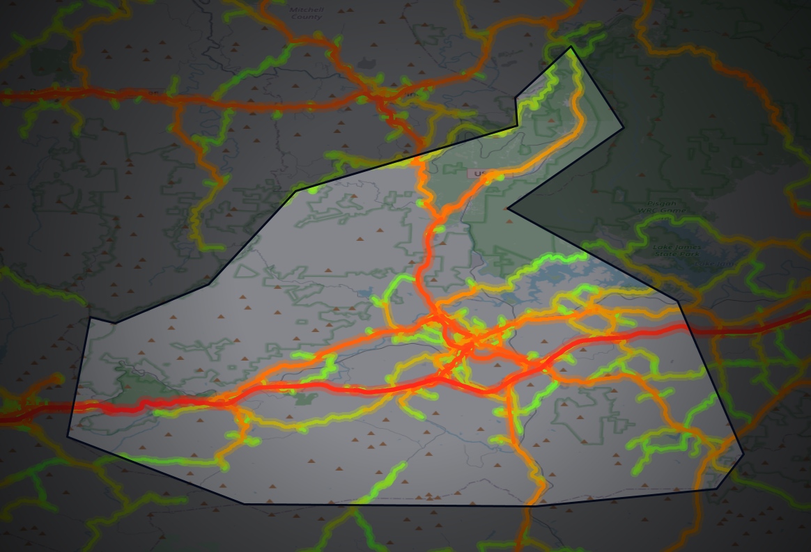 Traffic map of McDowell, North Carolina