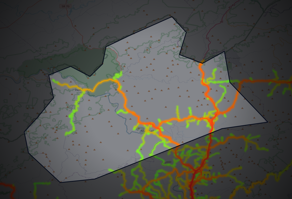 Traffic map of Madison, North Carolina