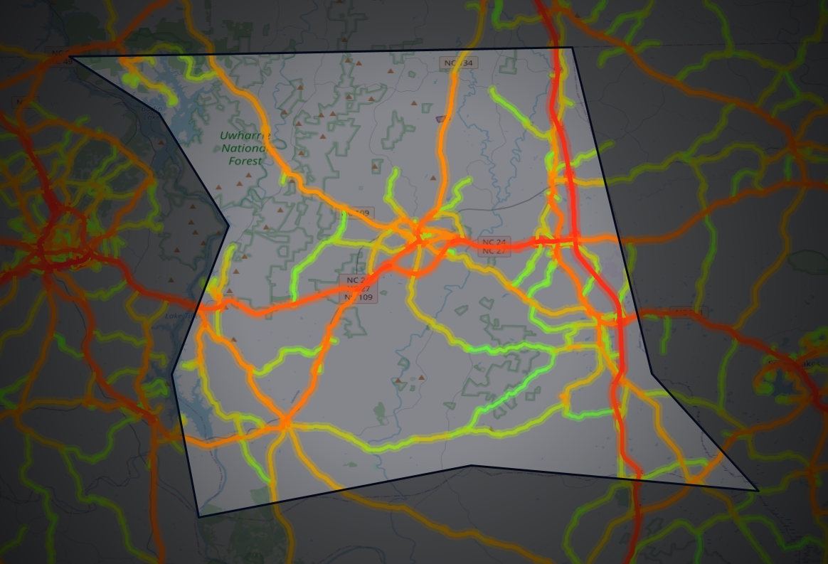 Traffic map of Montgomery, North Carolina