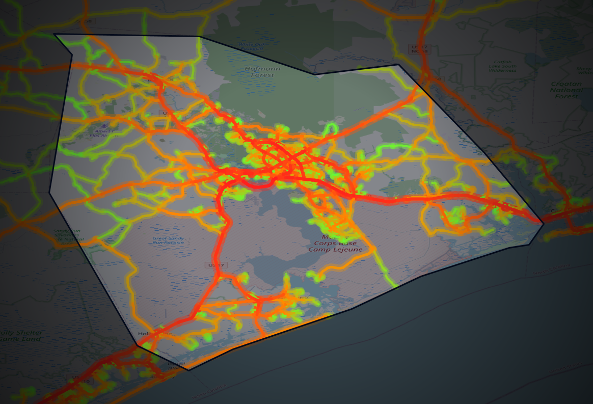 Traffic map of Onslow, North Carolina