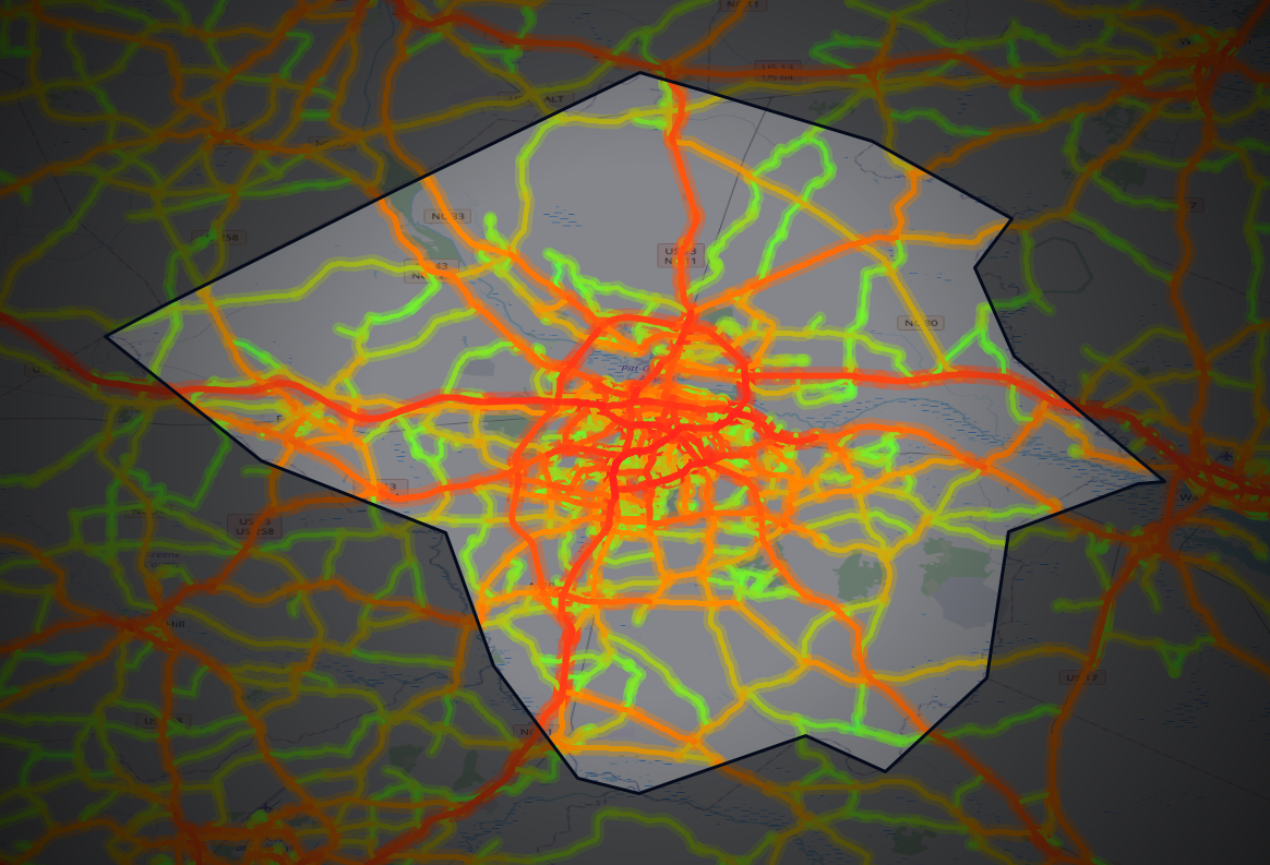 Traffic map of Pitt, North Carolina