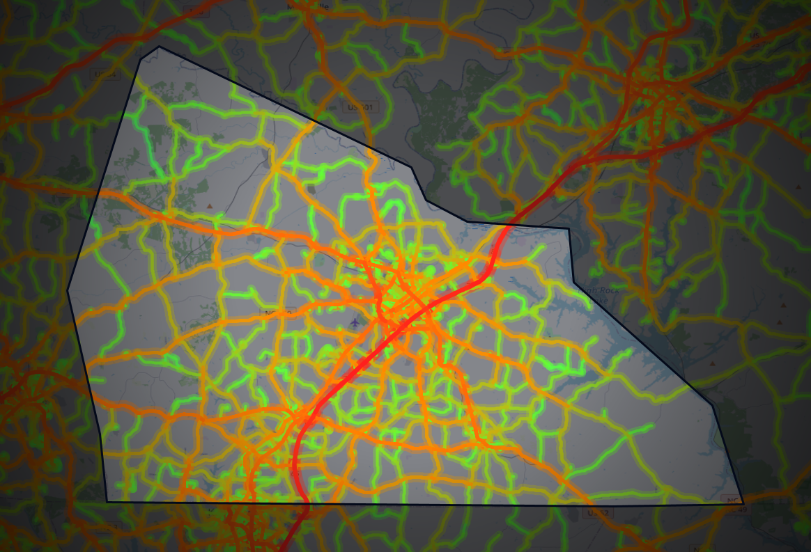 Traffic map of Rowan, North Carolina