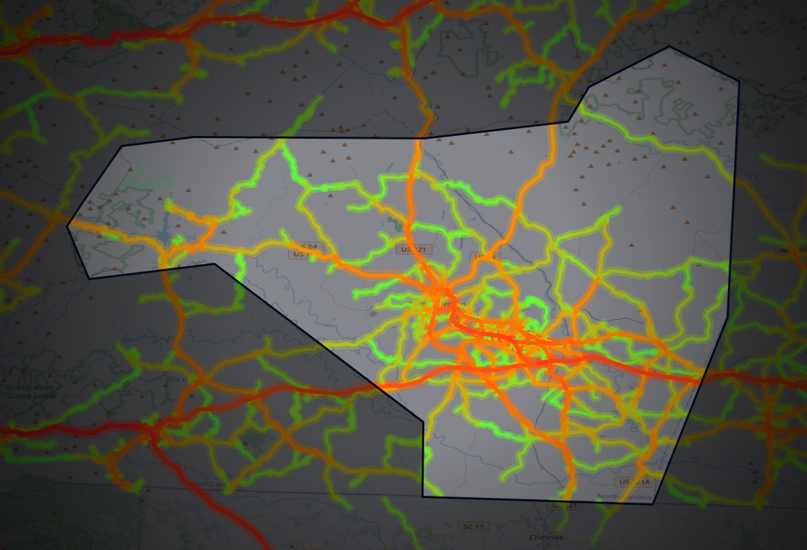 Traffic map of Rutherford, North Carolina