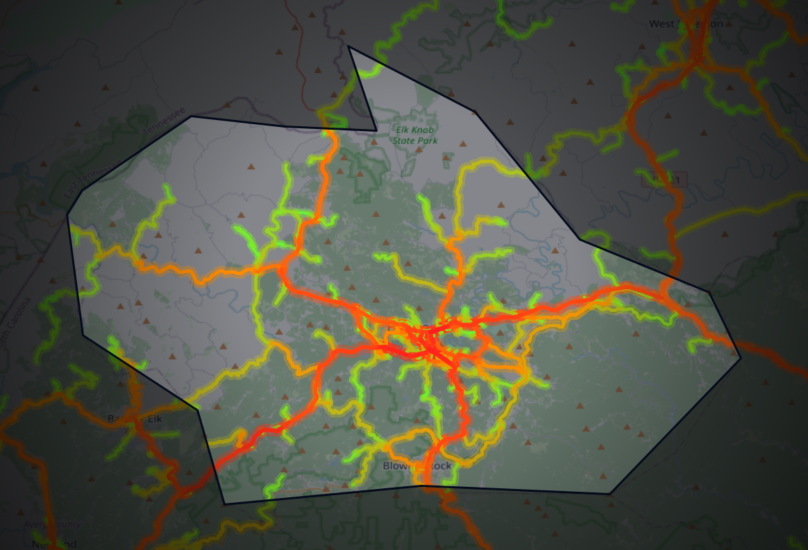 Traffic map of Watauga, North Carolina