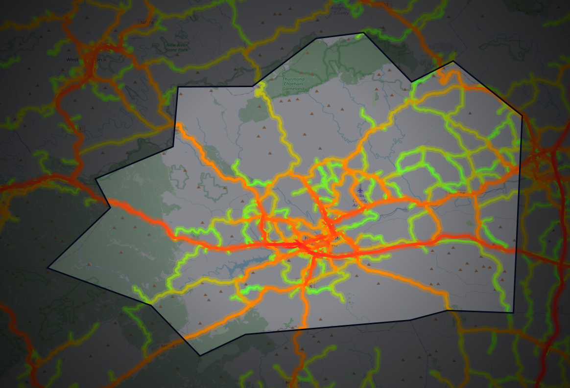 Traffic map of Wilkes, North Carolina