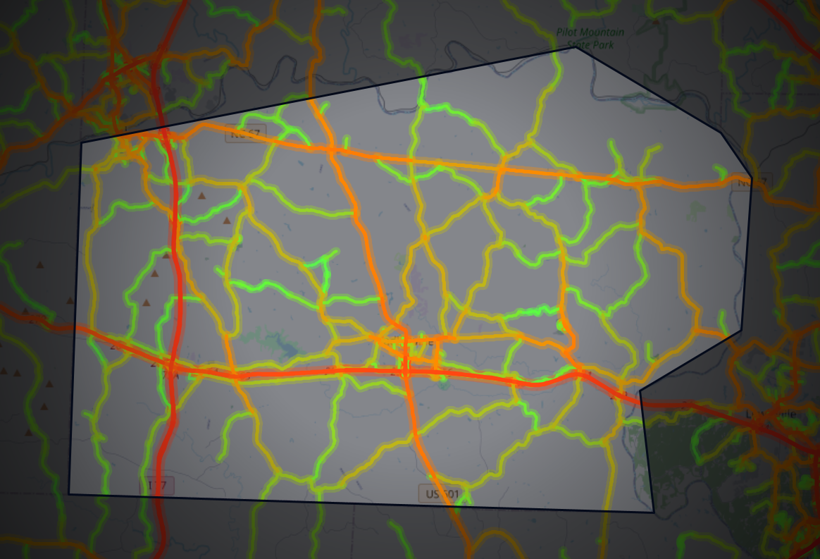 Traffic map of Yadkin, North Carolina