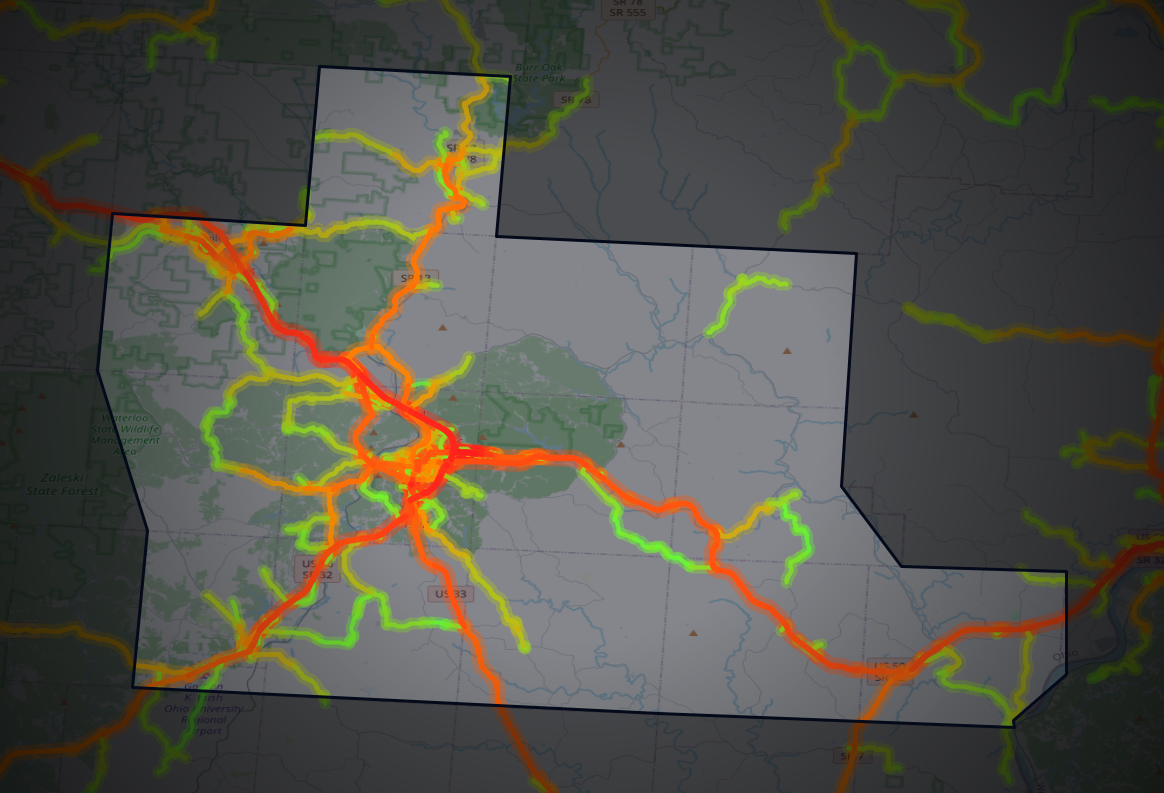Traffic map of Athens, Ohio