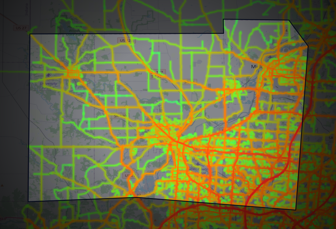 Traffic map of Butler, Ohio