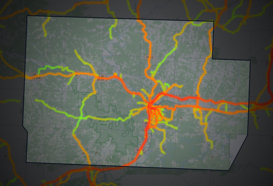 Traffic map of Coshocton, Ohio