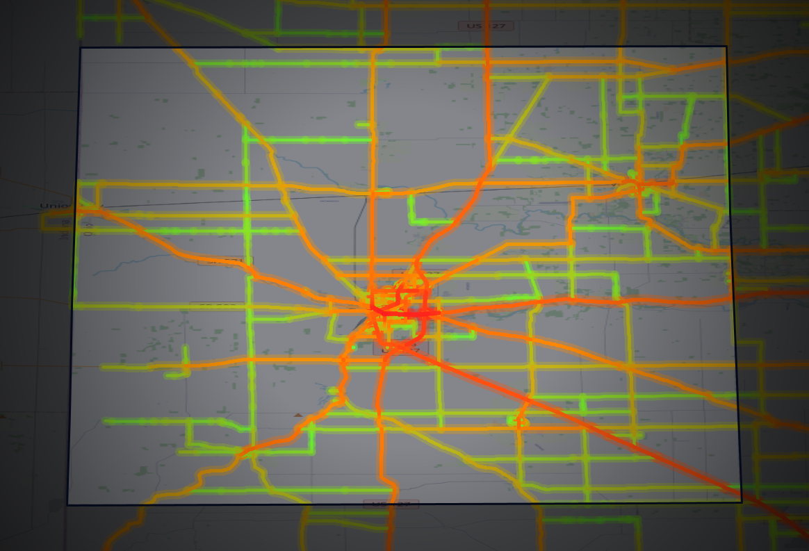 Traffic map of Darke, Ohio