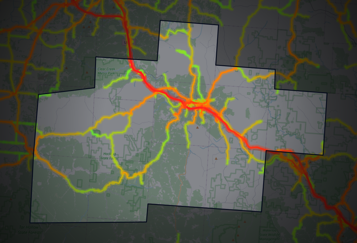 Traffic map of Hocking, Ohio