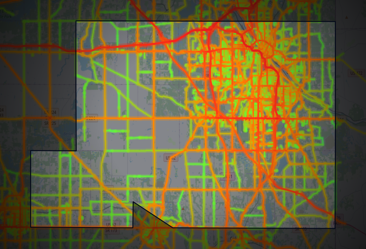Traffic map of Mahoning, Ohio