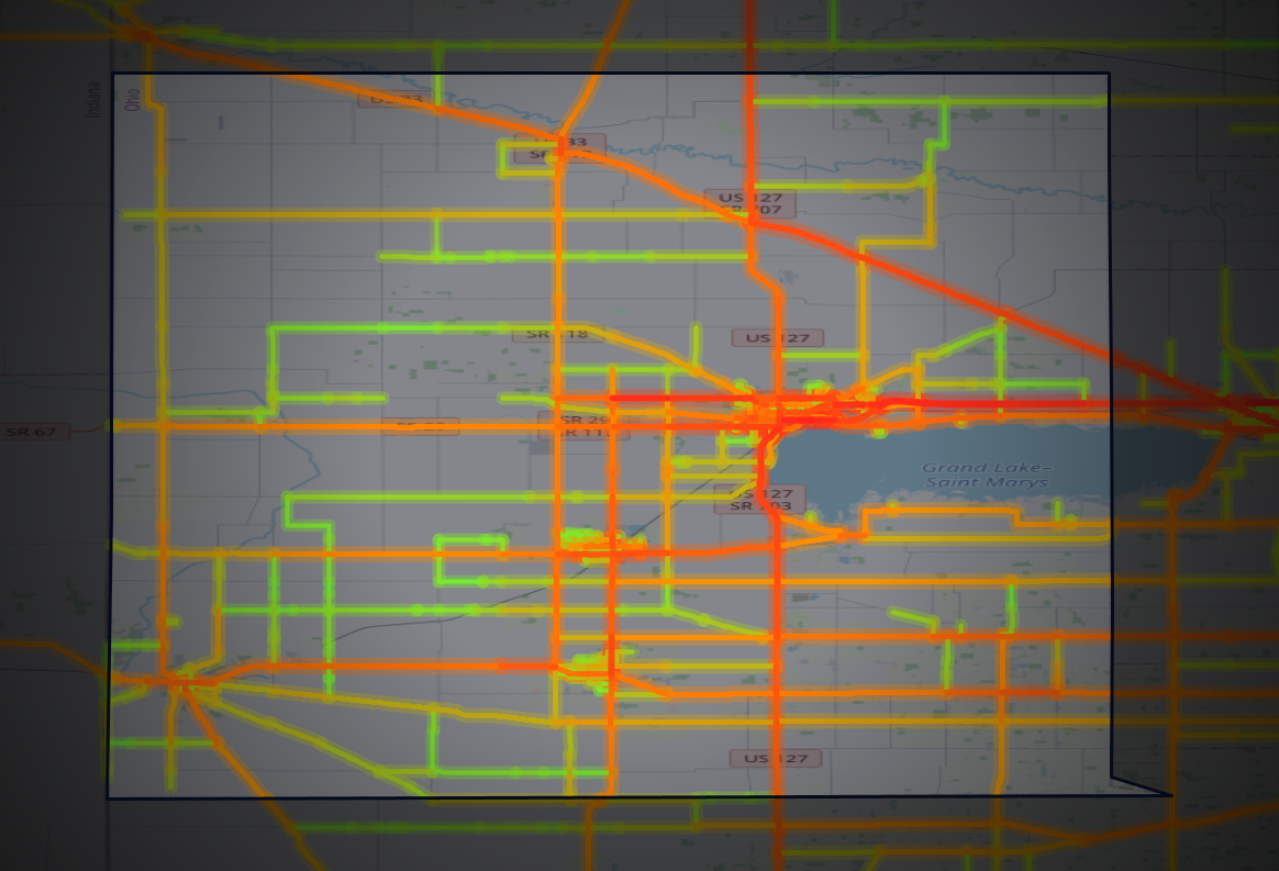 Traffic map of Mercer, Ohio