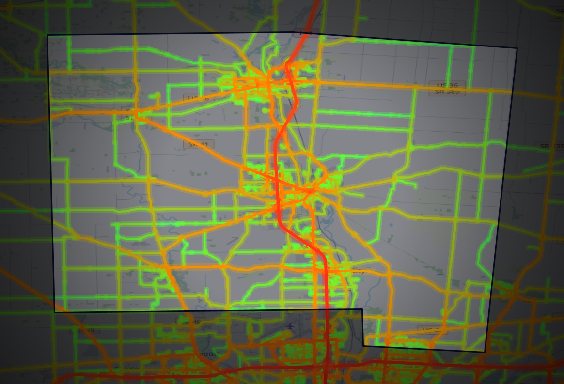 Traffic map of Miami, Ohio