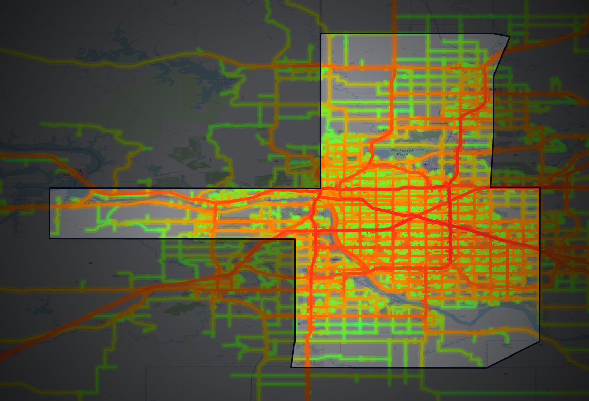 Traffic map of Tulsa, Oklahoma