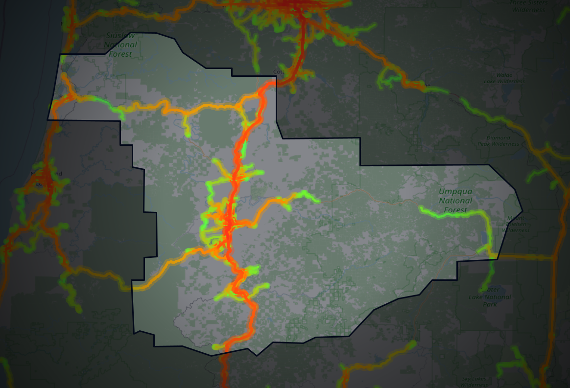 Traffic map of Douglas, Oregon