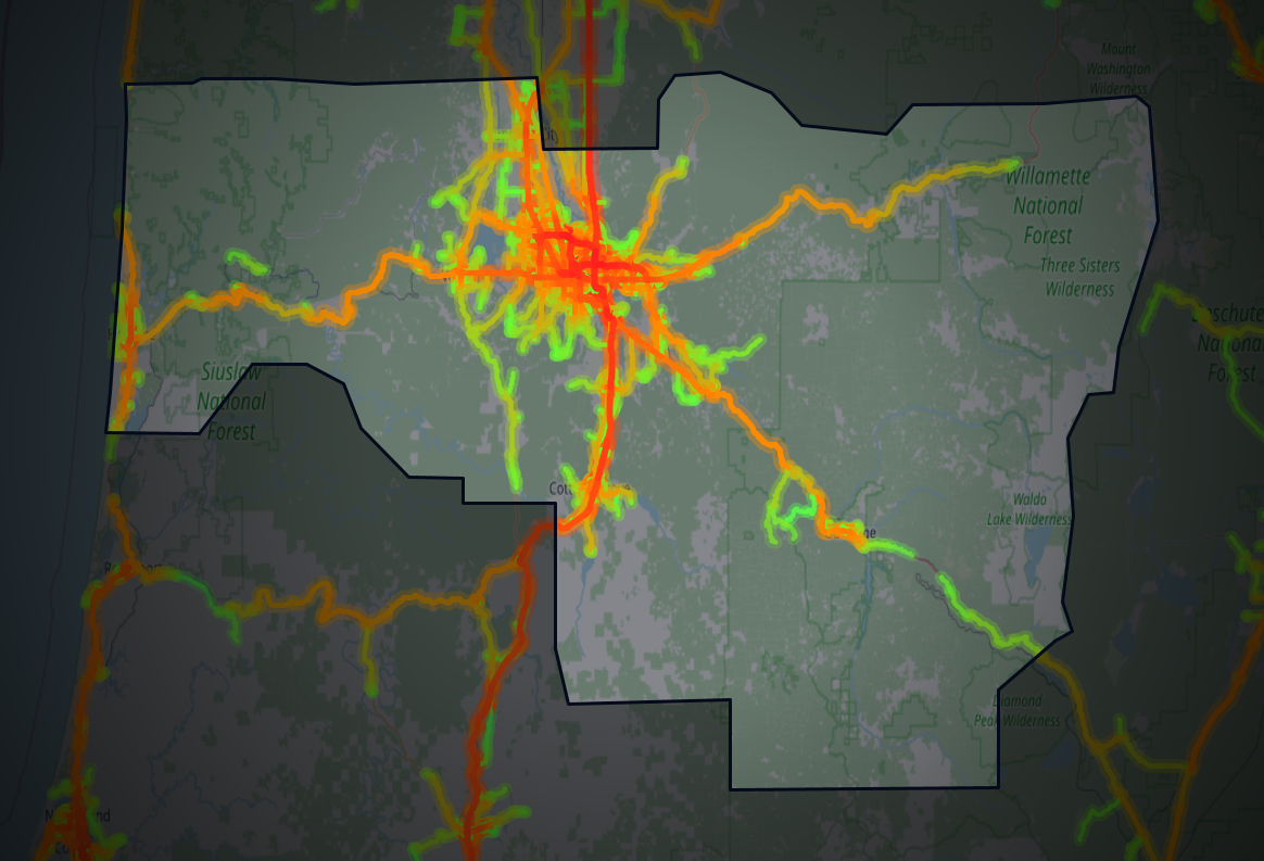 Traffic map of Lane, Oregon