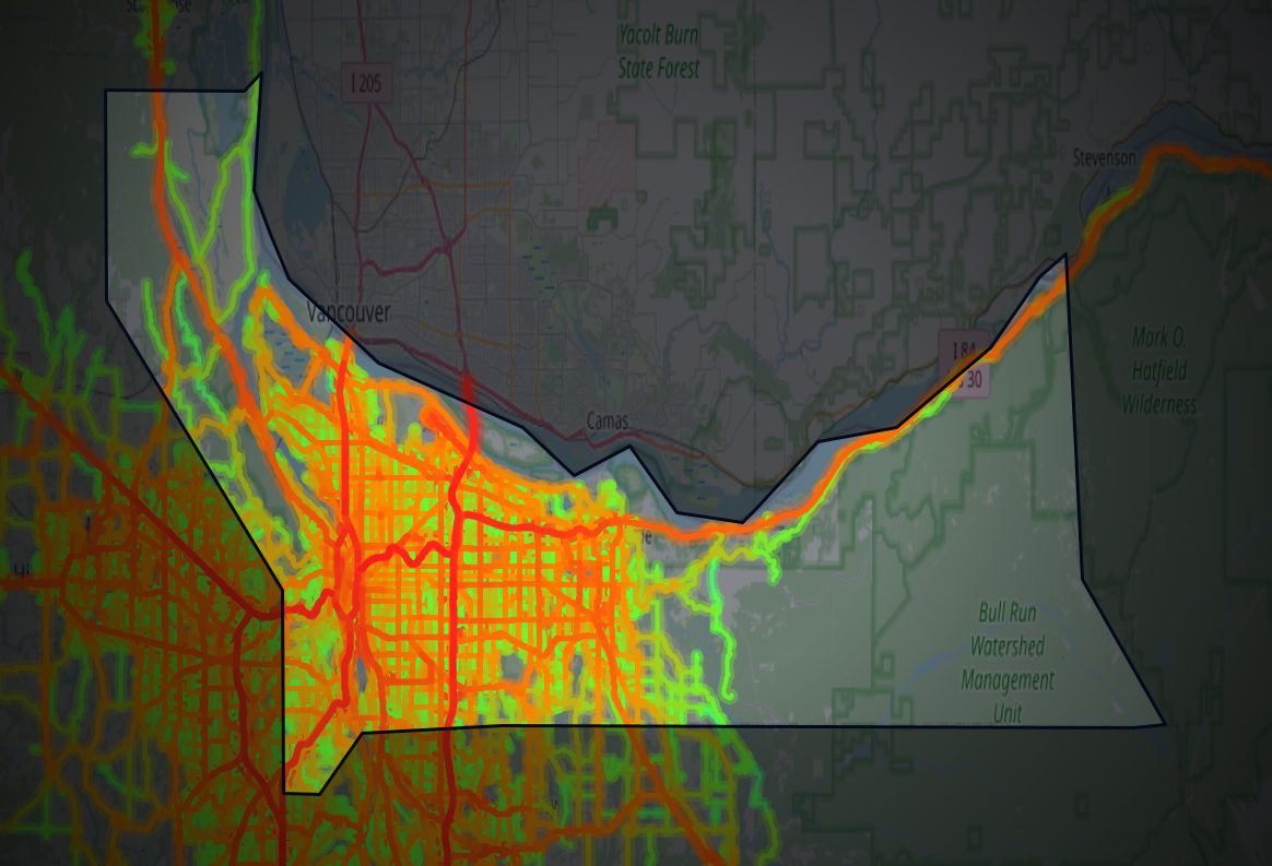Traffic map of Multnomah, Oregon