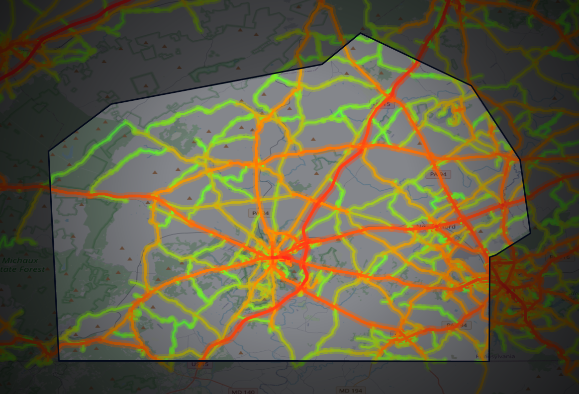 Traffic map of Adams, Pennsylvania