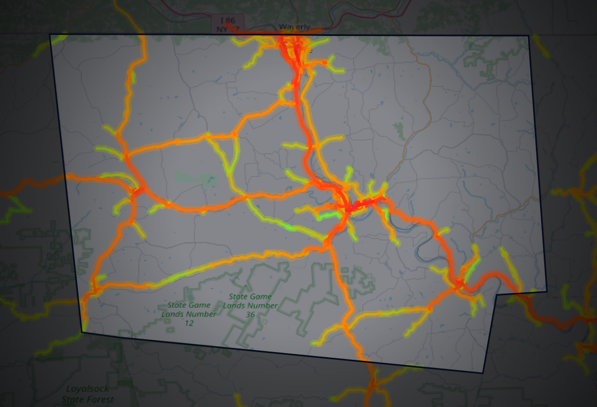 Traffic map of Bradford, Pennsylvania