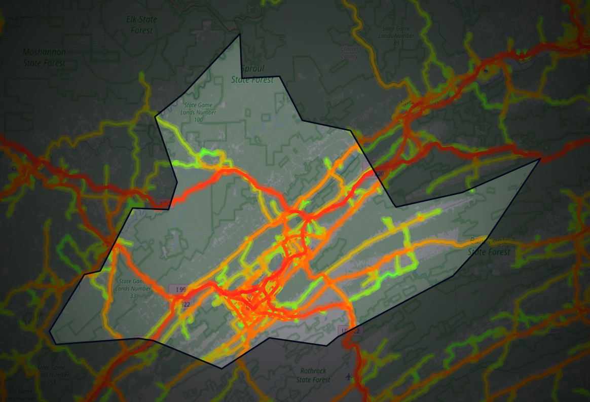 Traffic map of Centre, Pennsylvania