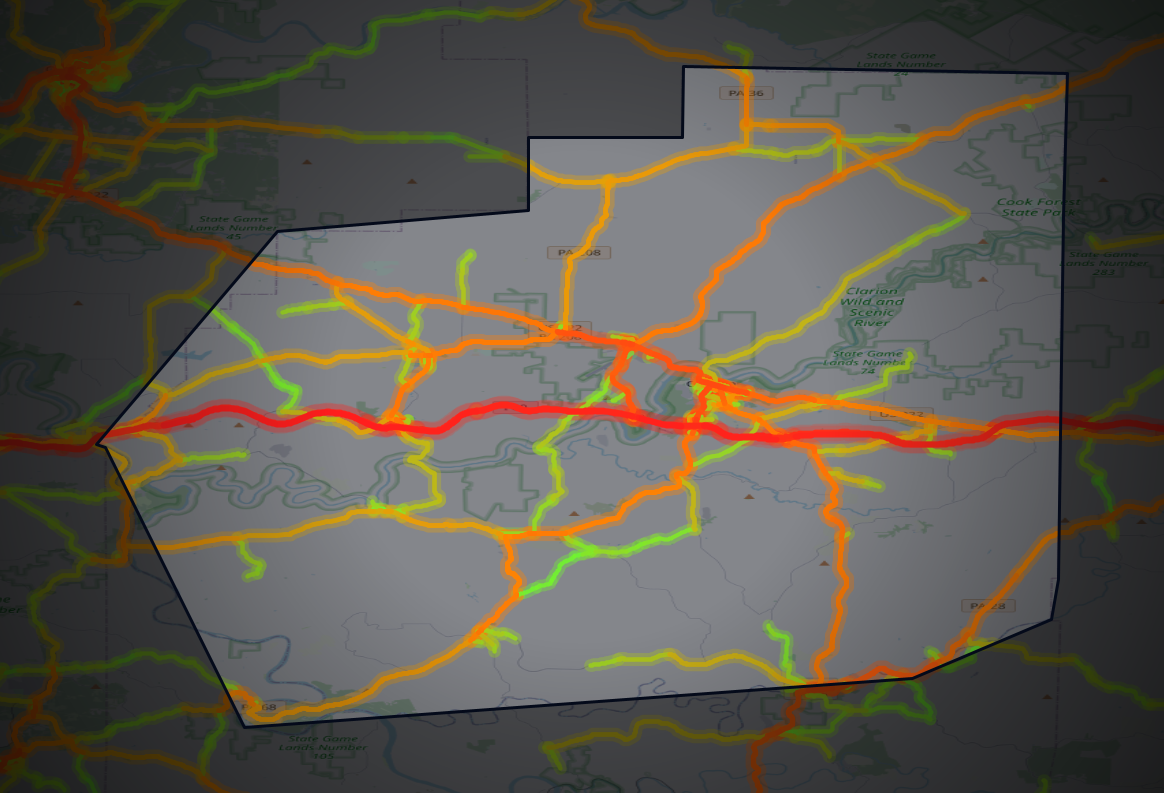 Traffic map of Clarion, Pennsylvania