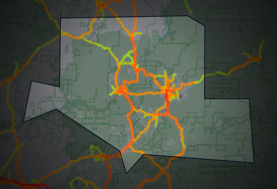 Traffic map of Elk, Pennsylvania