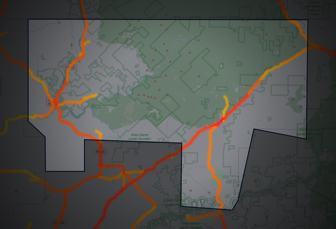 Traffic map of Forest, Pennsylvania