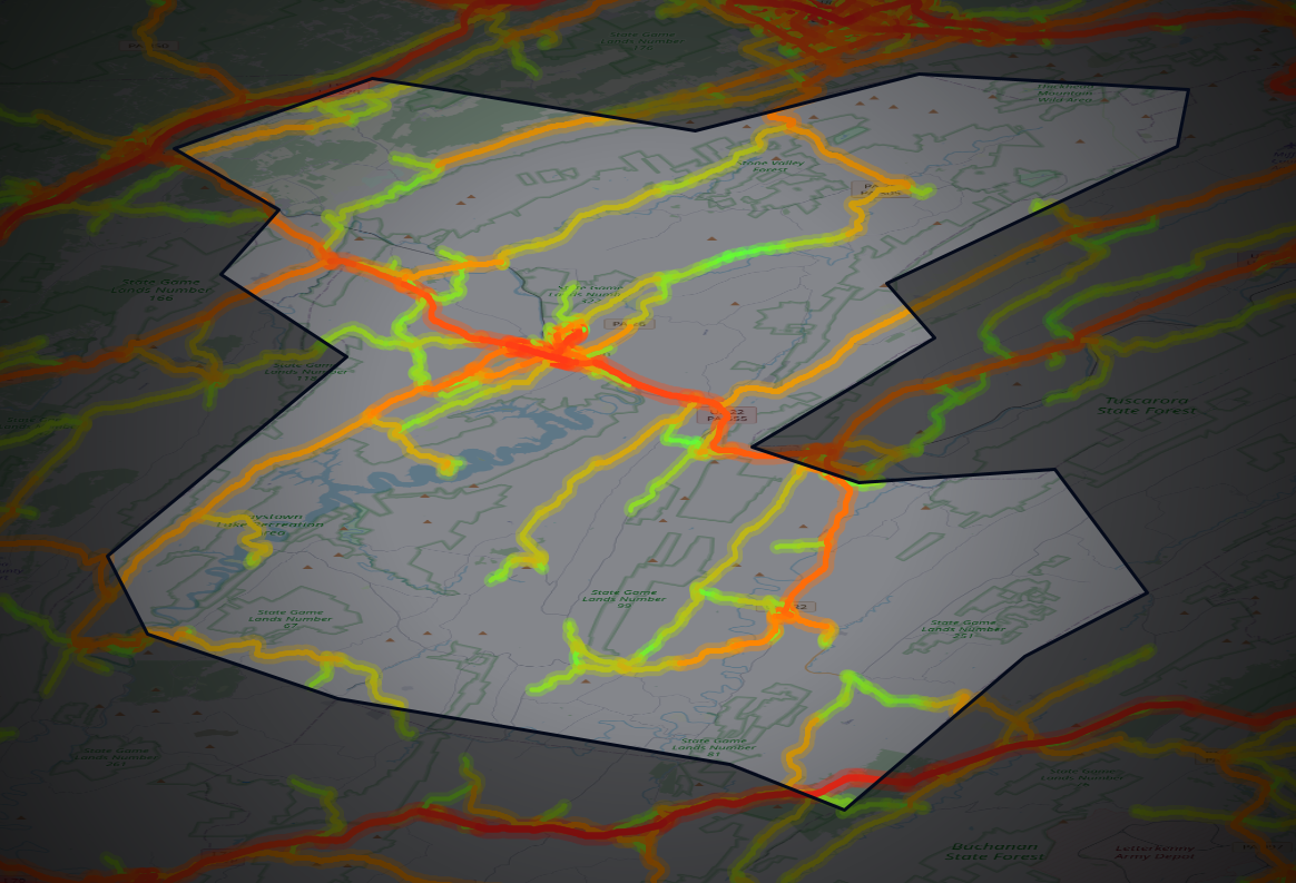 Traffic map of Huntingdon, Pennsylvania
